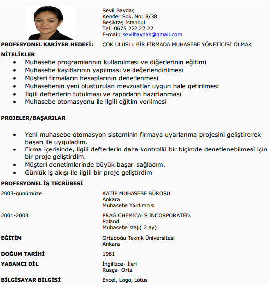 CV Örnekleri | Excel formatında Boş CV örneği İNDİR