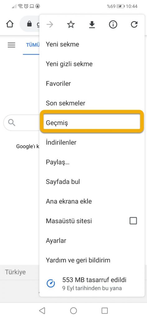 Telefonda Chrome Geçmişi Silme